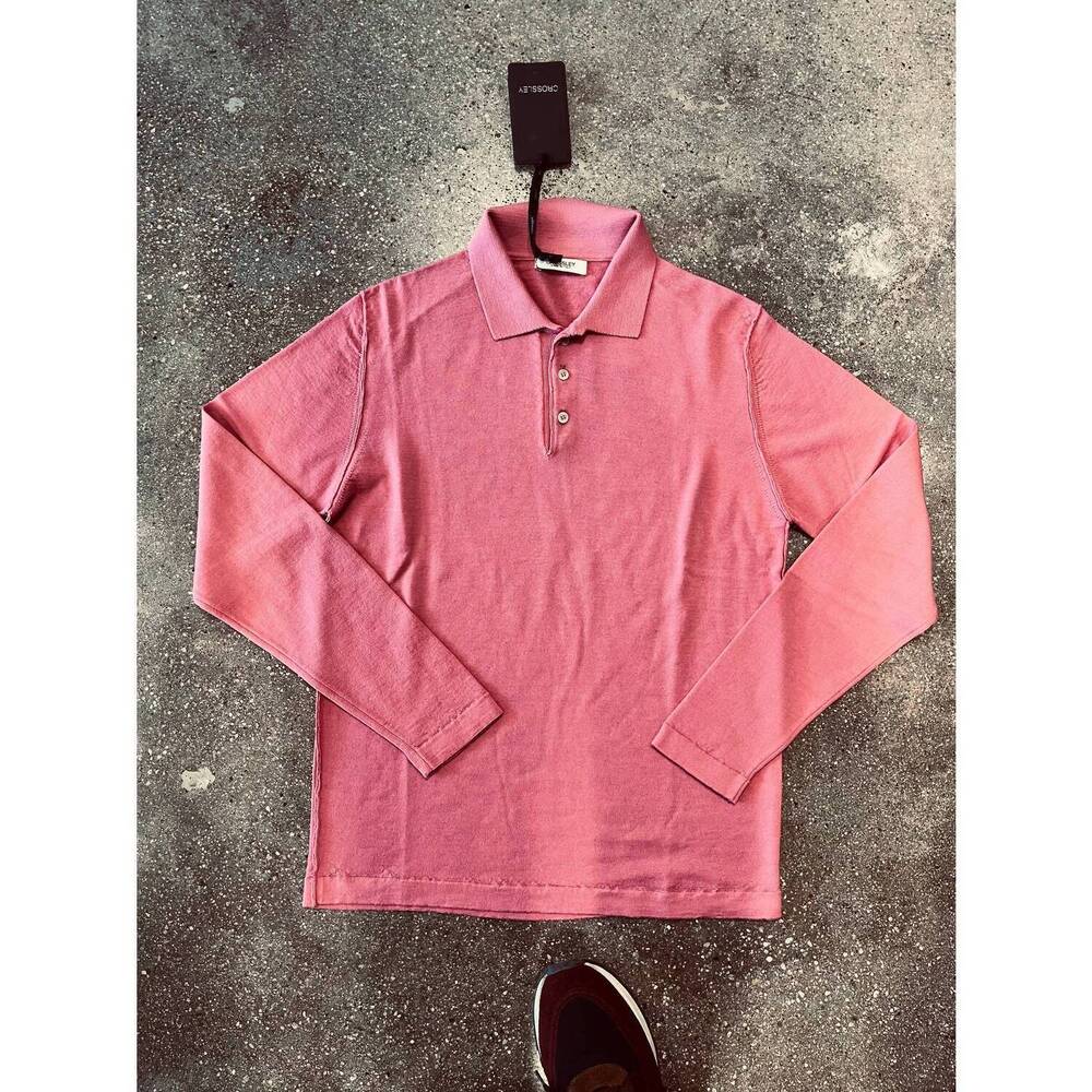 NEW CROSSLEY men's long sleeve wool knit polo in pink